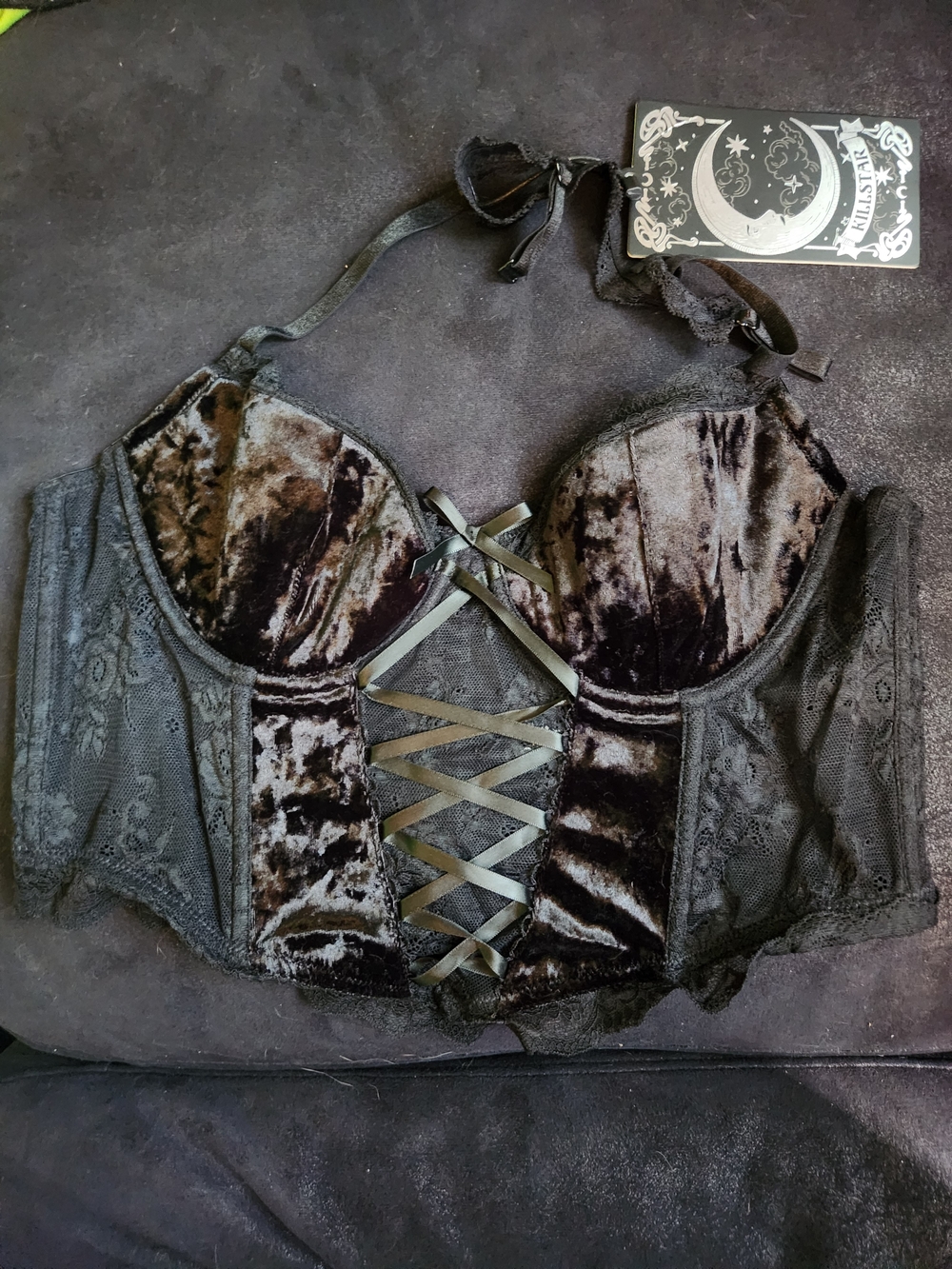 Killstar Black Velvet Lace-Up Bustier
